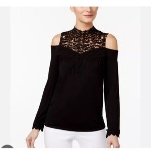 Thalia Sodi Women's Top Cold Shoulder, Long Sleeve Lace Illusion Yoke, S…